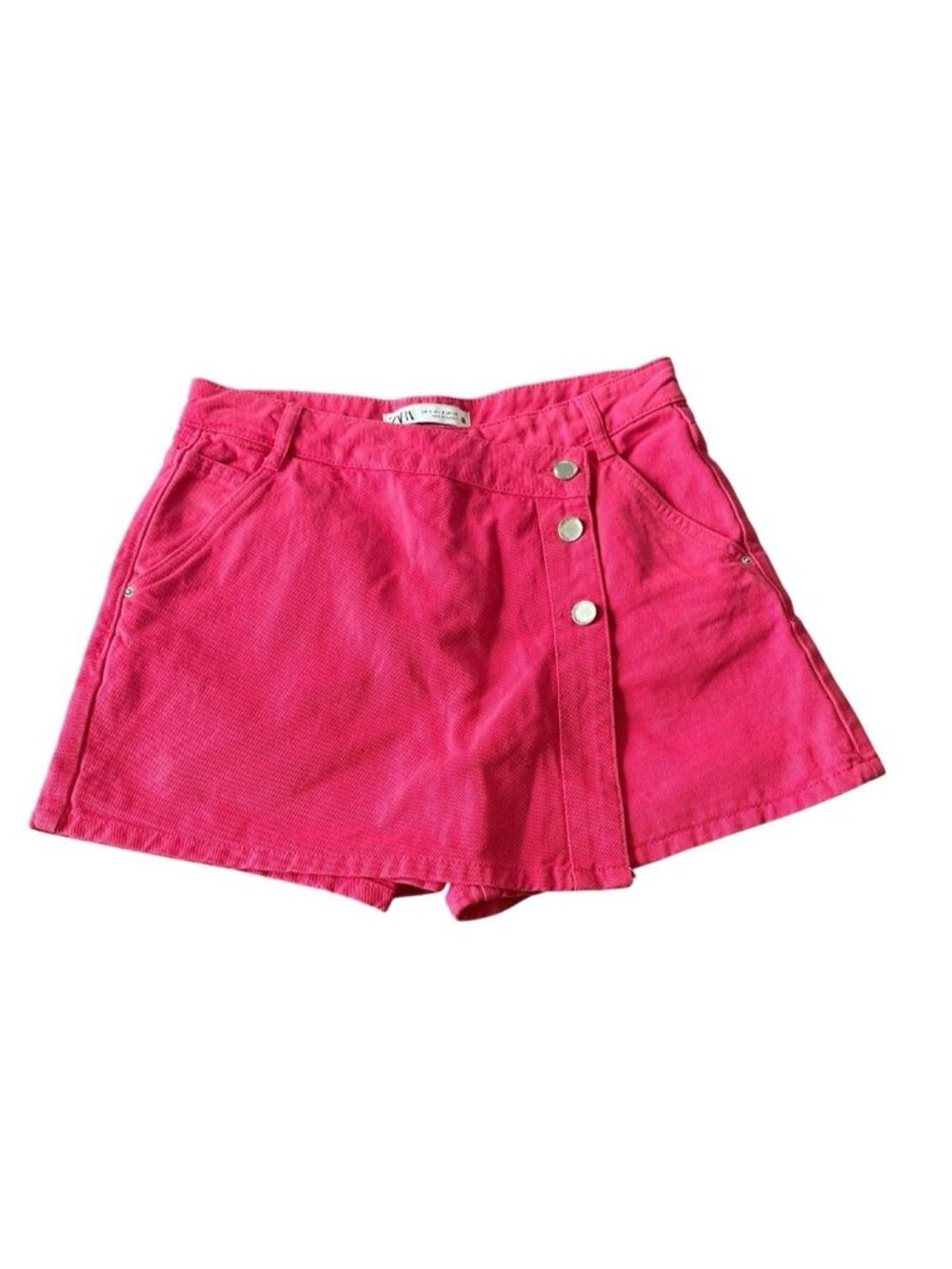 Y2K Streetwear Zara Women's Pink High Rise Denim Skort S Wrap Barbie Indie Sleaz